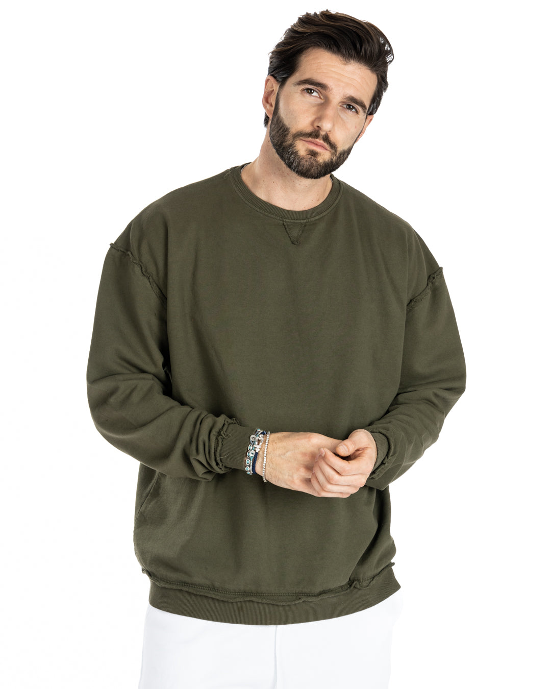 KYOTO - OVERSIZED SWEATSHIRT WITH VISIBLE GREEN STITCHING