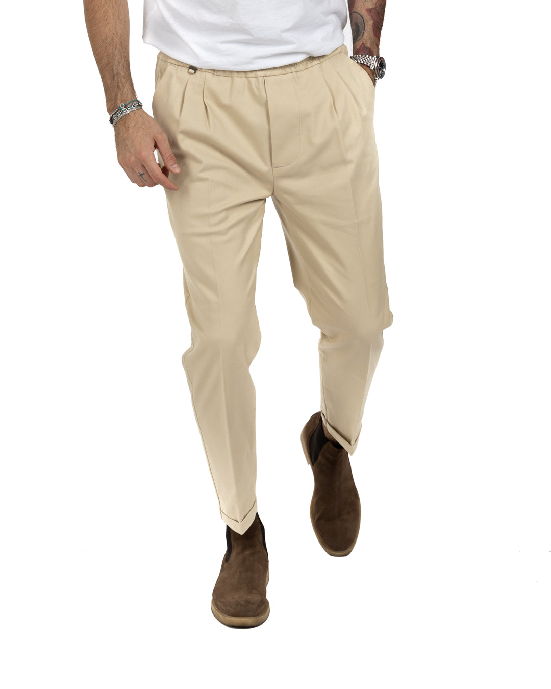 Larry - cream cotton trousers