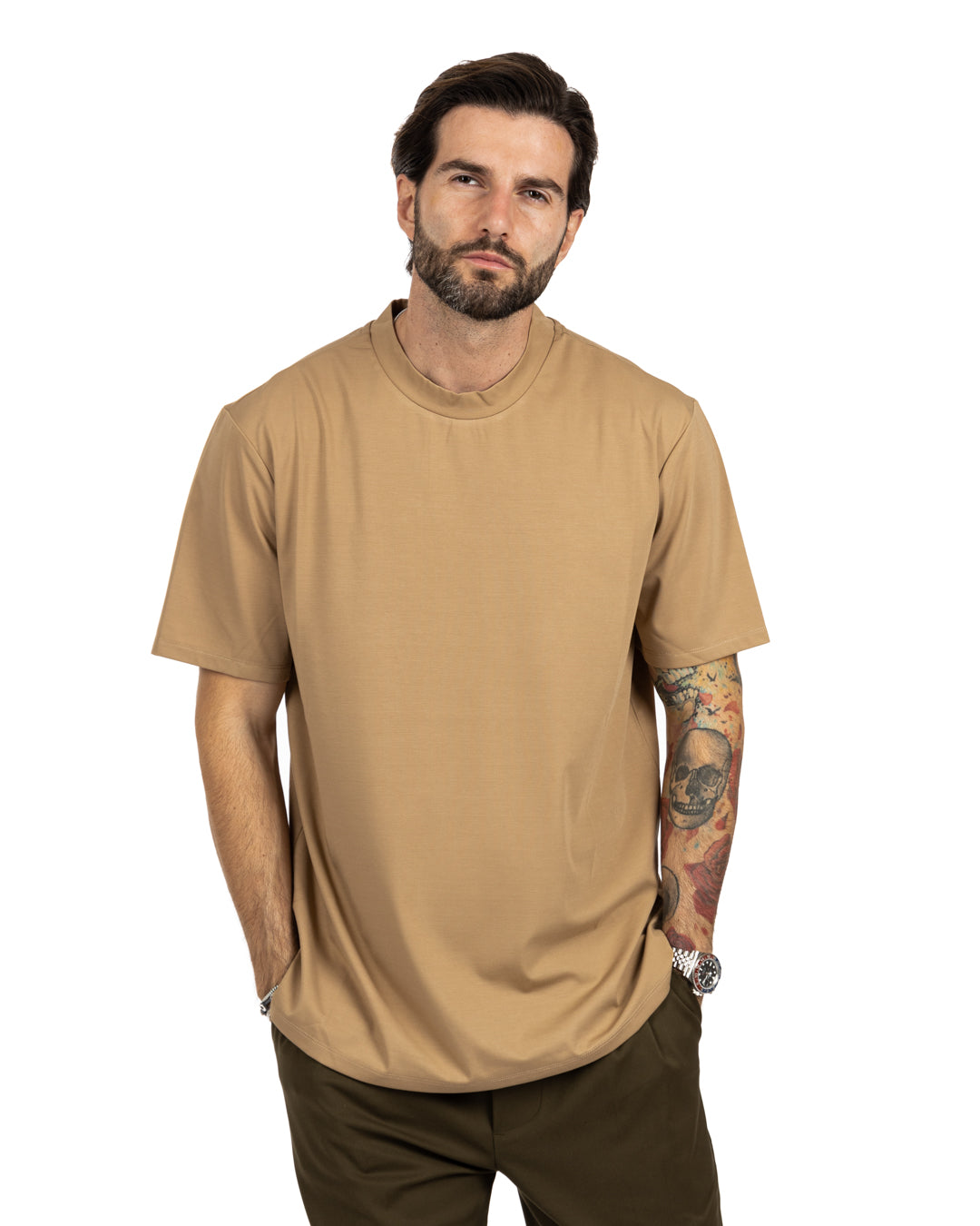 Land - beige half-neck t-shirt