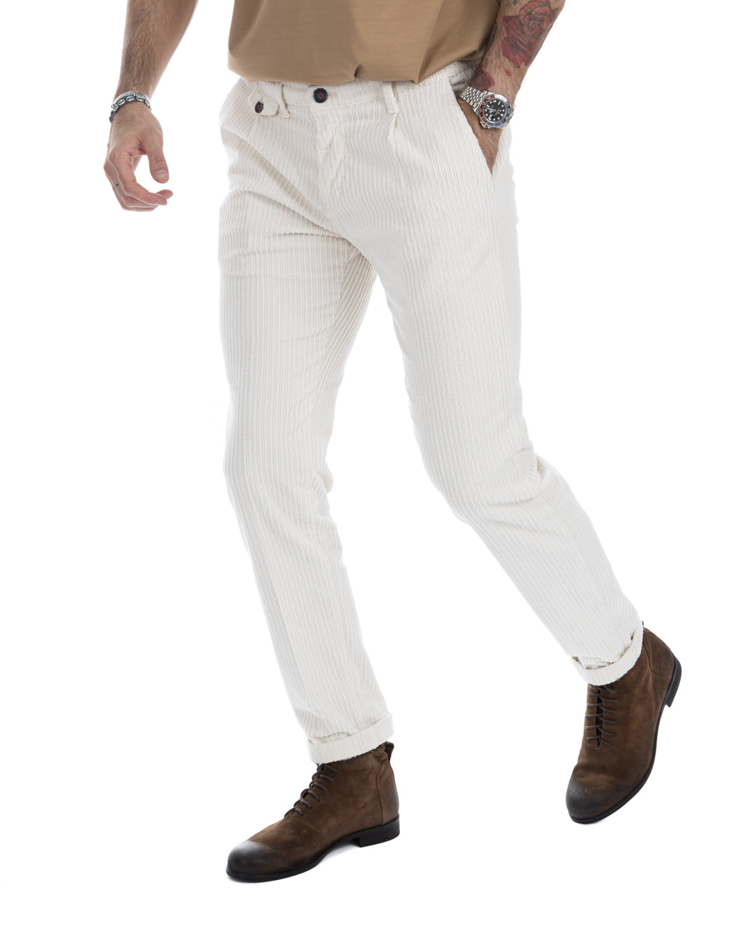 Kim - cream rocker velvet trousers