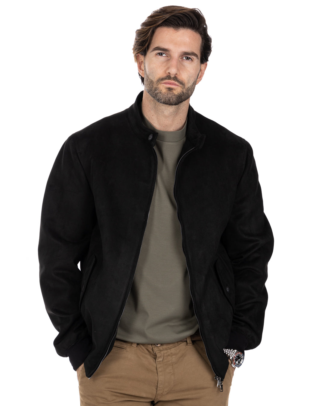 Alis - black eco-suede jacket with zip