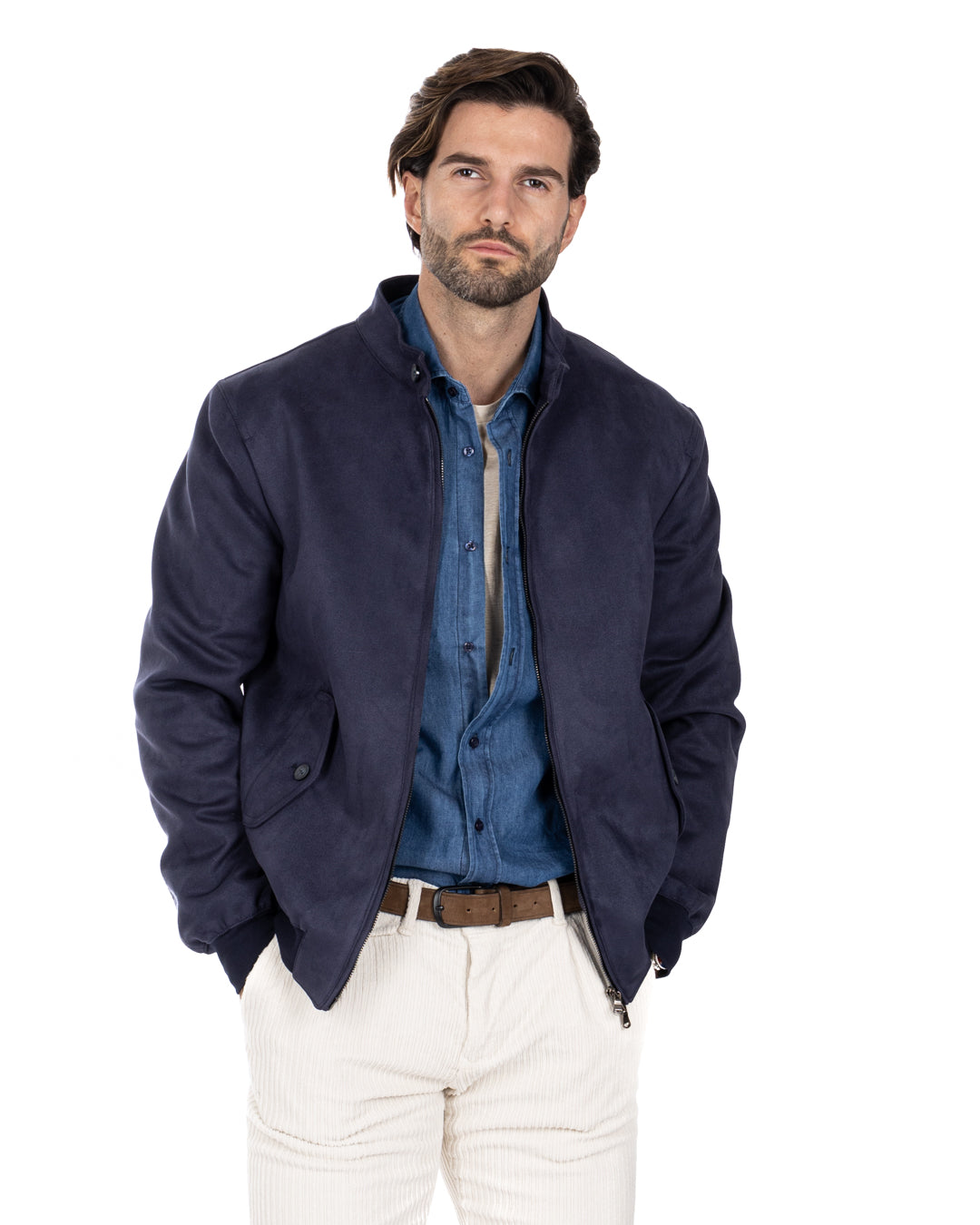 Alis - blue eco-suede jacket with zip