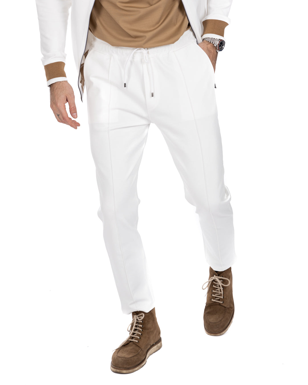 Explorer - cream Milan stitch tracksuit trousers
