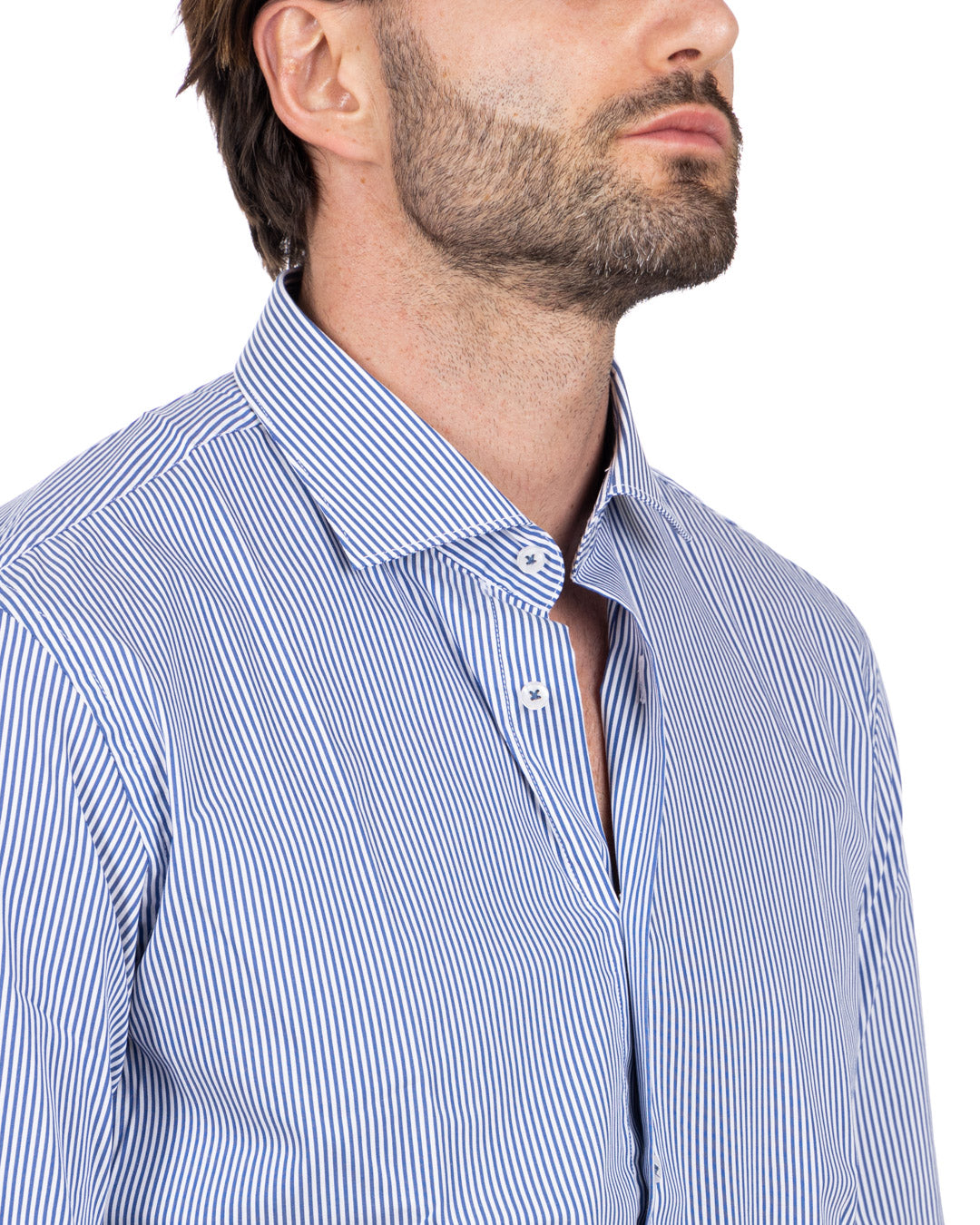 Shirt - classic basic blue narrow stripe in cotton