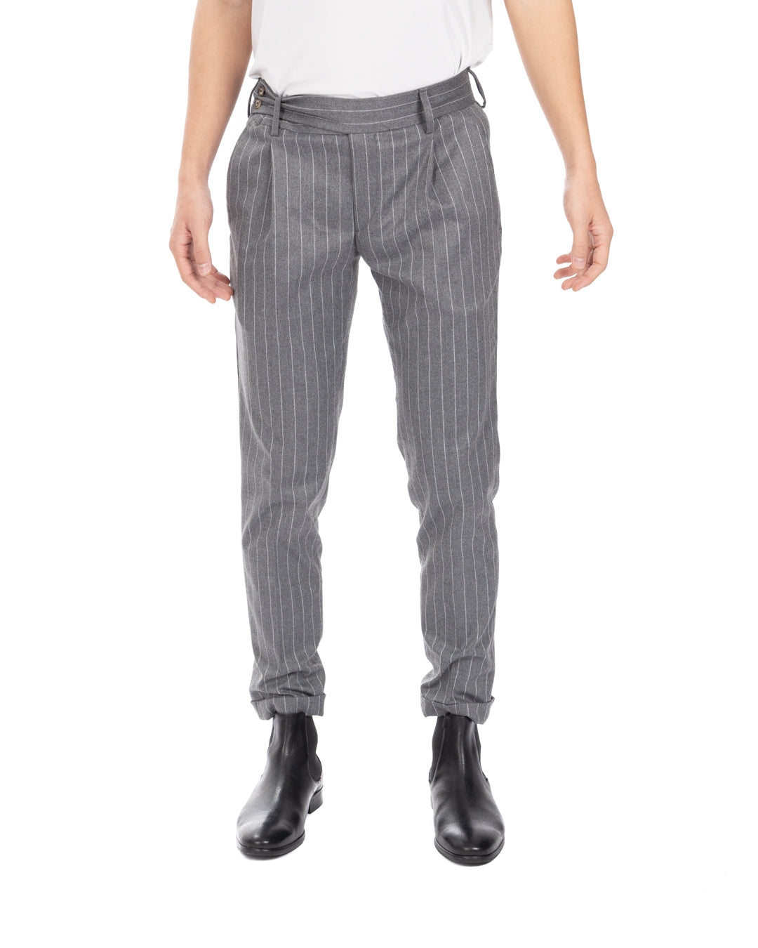 Italian - gray pinstriped high-waisted trousers