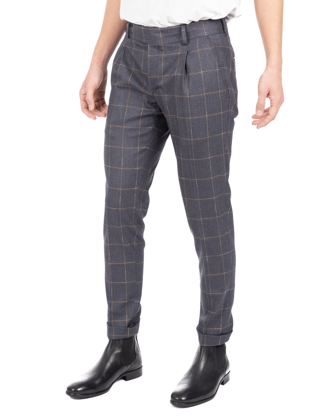 Italian - gray checked high-waisted trousers