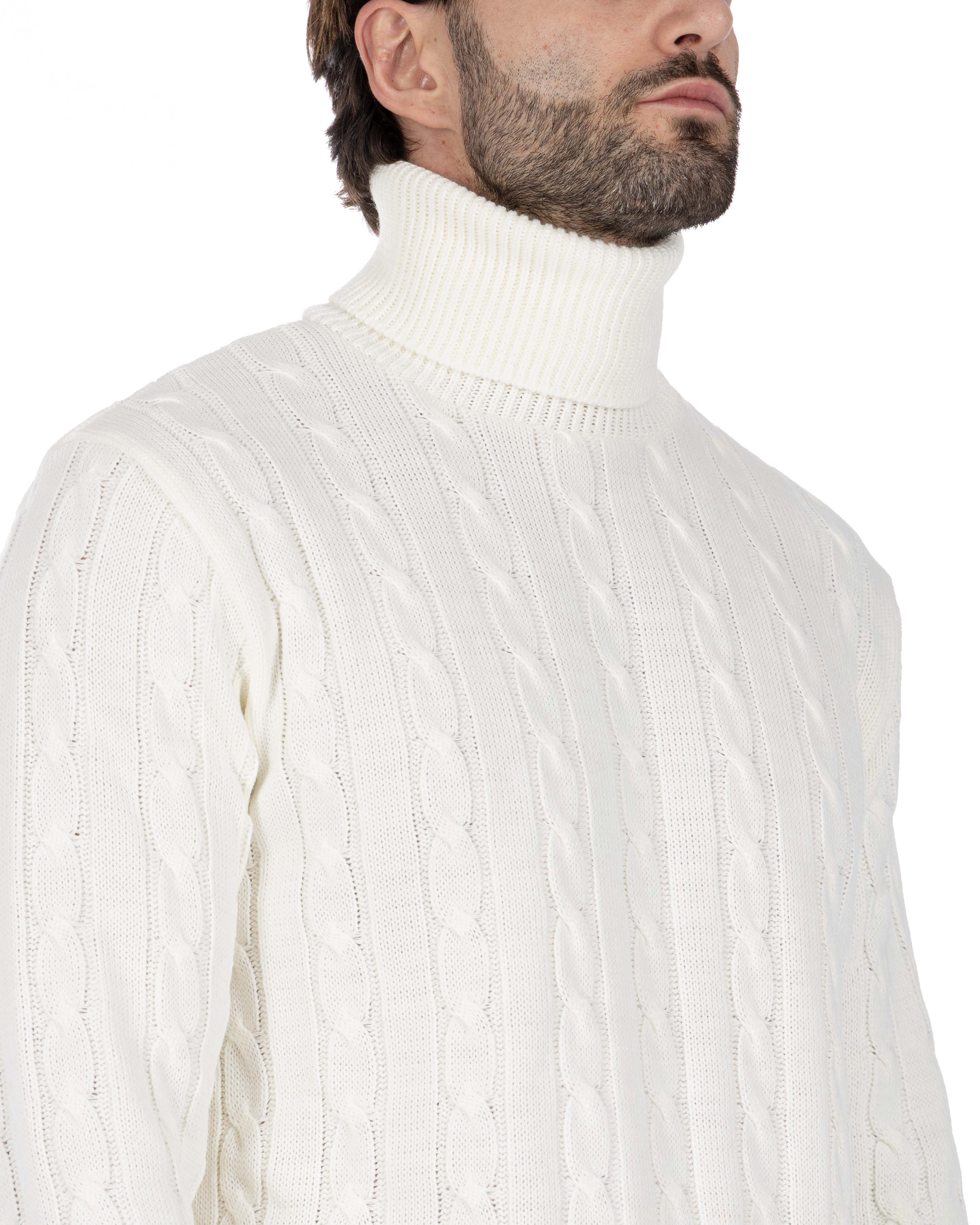 Crovie - white turtleneck sweater with cables