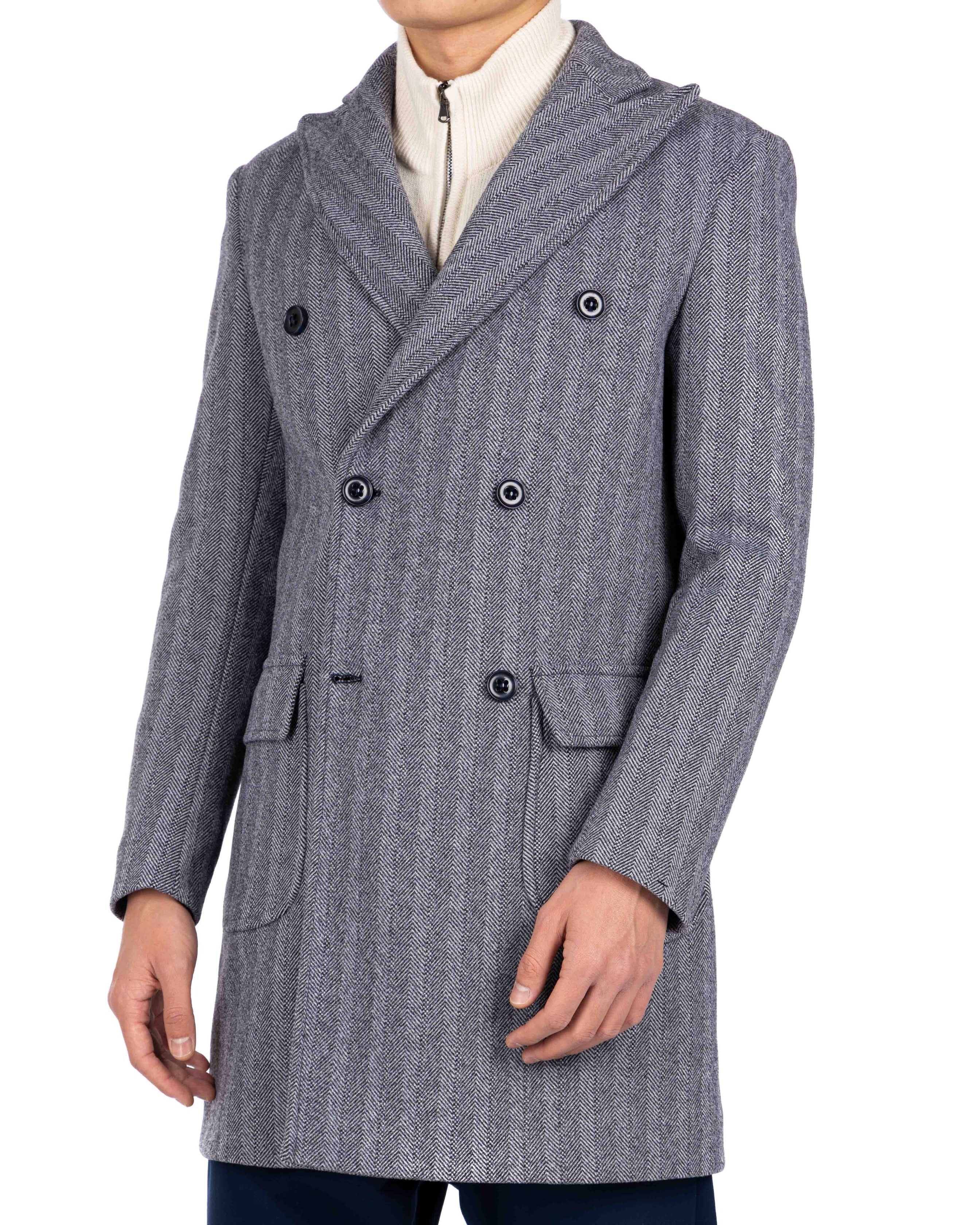 Charles - blue herringbone double-breasted coat
