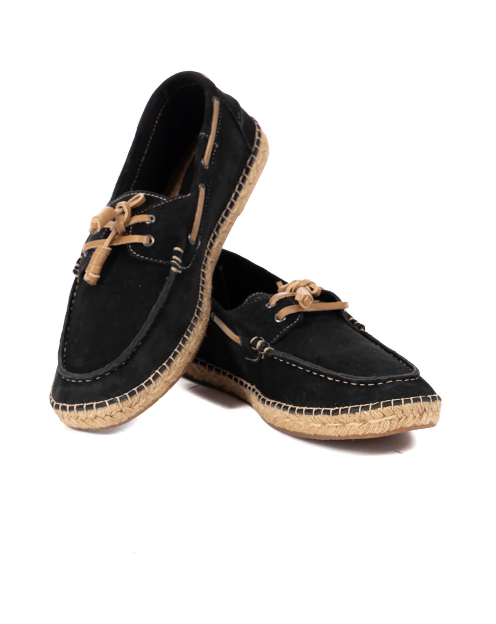 Pompeii - black suede boat with rope bottom
