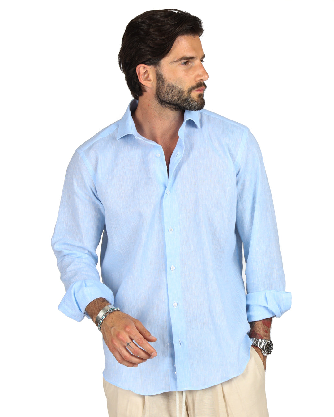 Praiano - Classic light blue linen shirt