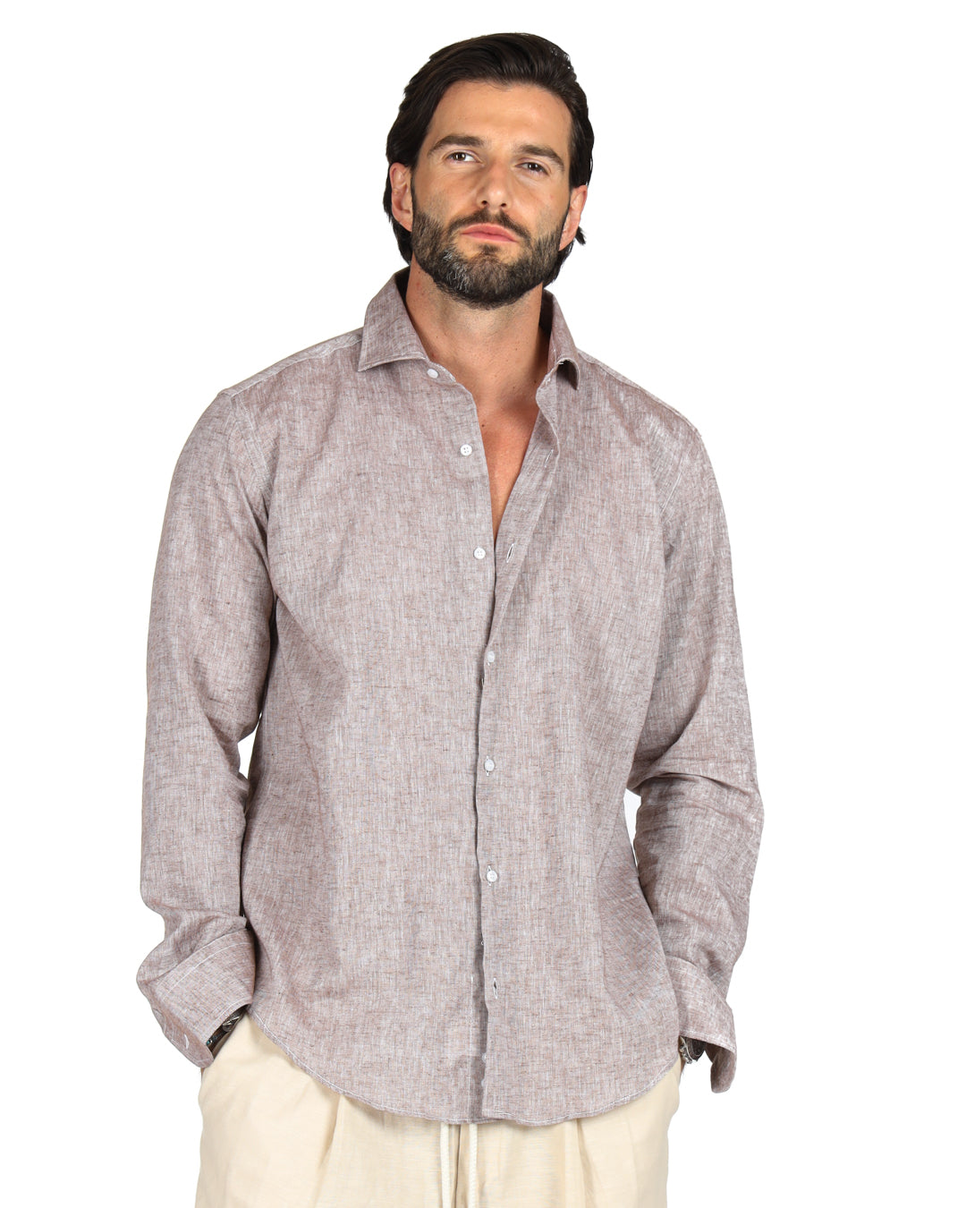 Praiano - Classic mud shirt in linen
