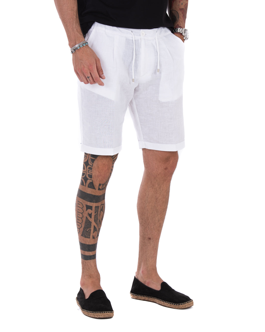 Teodoro - White linen Bermuda shorts