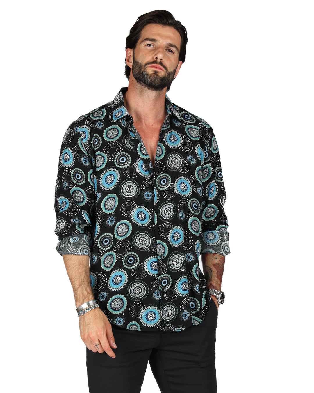 Tobago - Classic black circular pattern shirt
