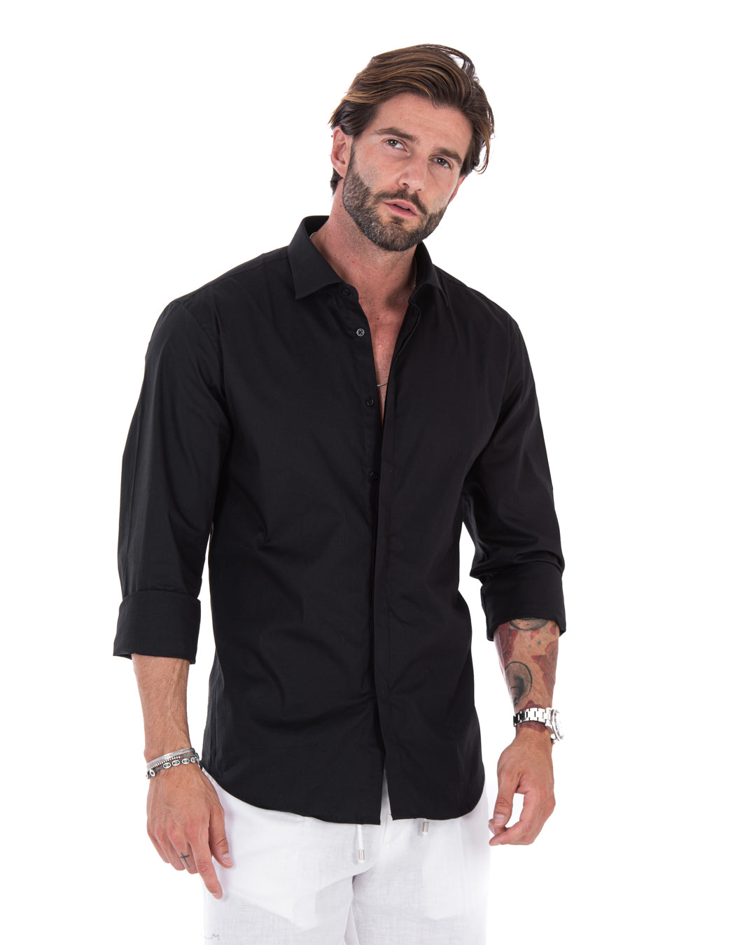 Shirt - basic classic black in cotton