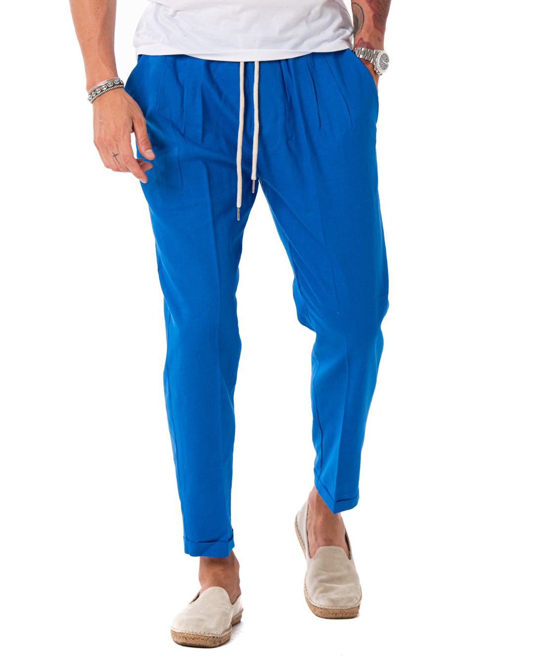 Larry - electric blue linen trousers