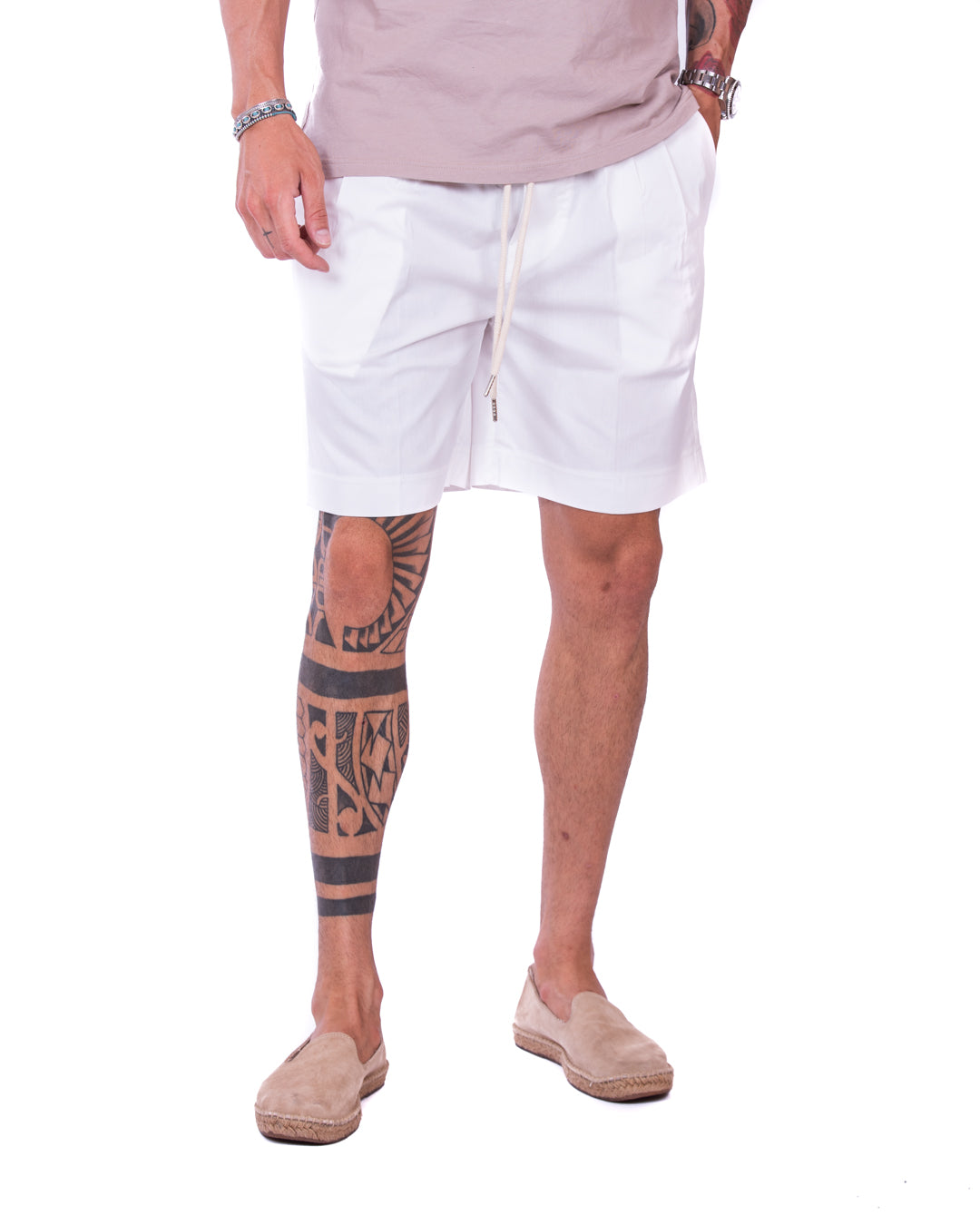 Larry - white cotton Bermuda shorts