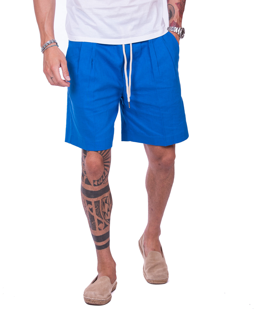 Larry - electric blue linen Bermuda shorts