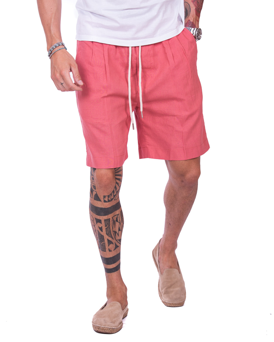 Larry - salmon linen bermuda shorts