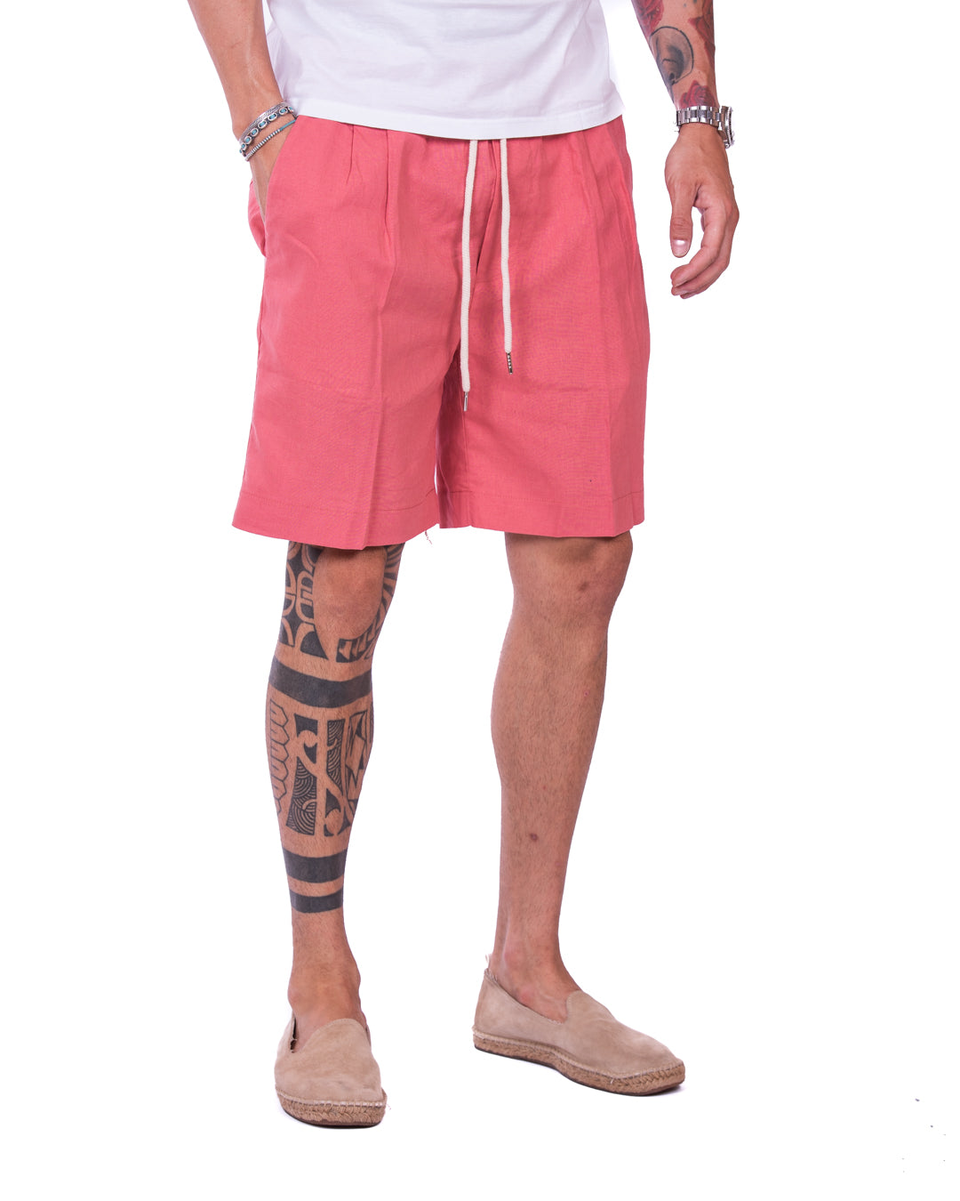 Larry - salmon linen bermuda shorts