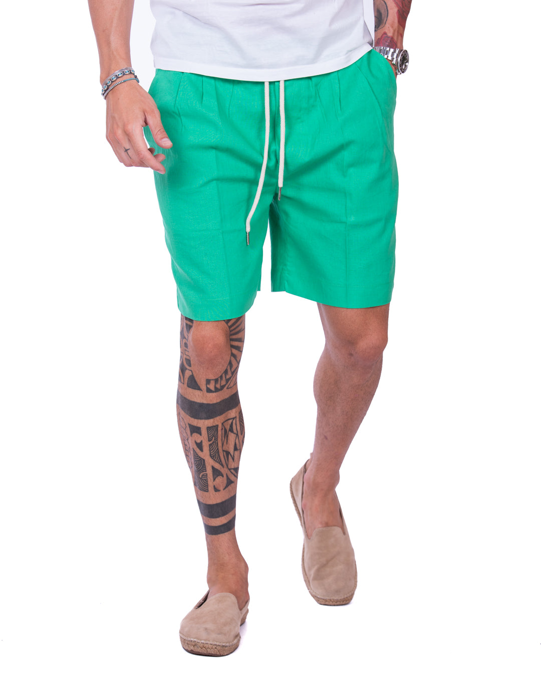 Larry - mint linen Bermuda shorts